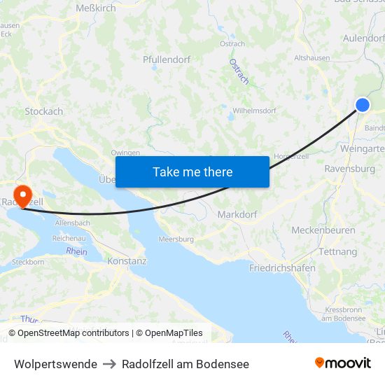 Wolpertswende to Radolfzell am Bodensee map
