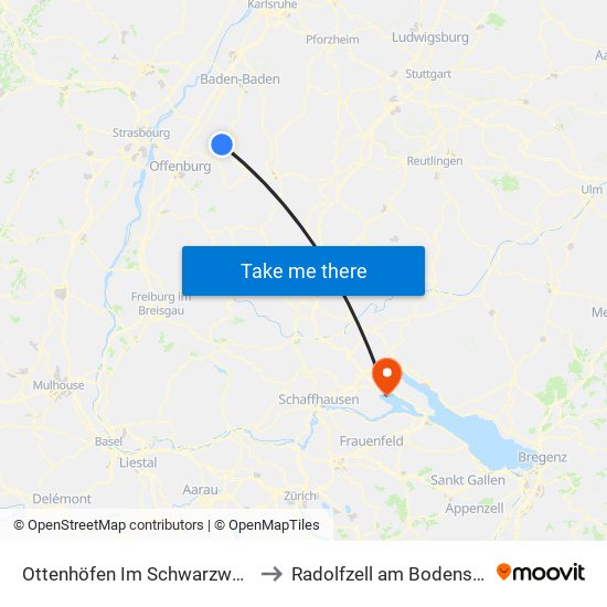 Ottenhöfen Im Schwarzwald to Radolfzell am Bodensee map