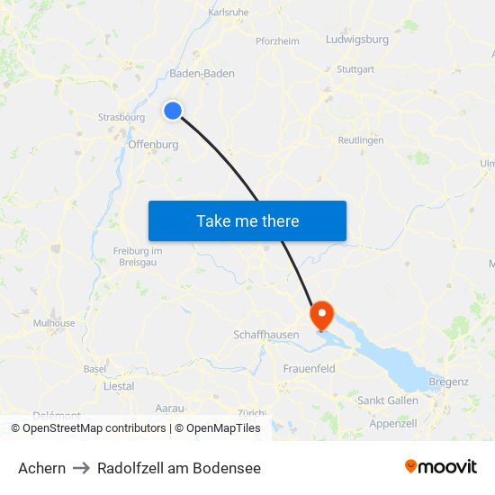 Achern to Radolfzell am Bodensee map