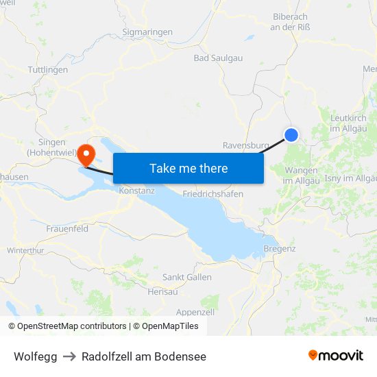 Wolfegg to Radolfzell am Bodensee map