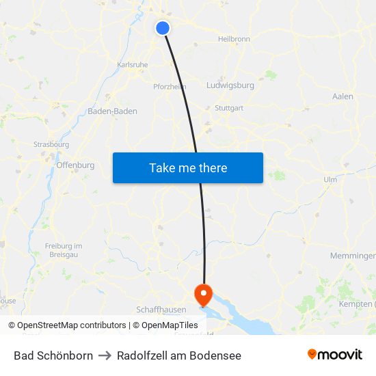 Bad Schönborn to Radolfzell am Bodensee map