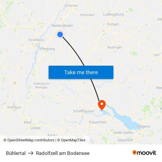 Bühlertal to Radolfzell am Bodensee map