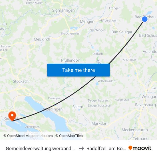 Gemeindeverwaltungsverband Bad Buchau to Radolfzell am Bodensee map