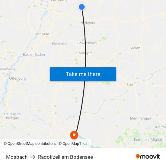 Mosbach to Radolfzell am Bodensee map