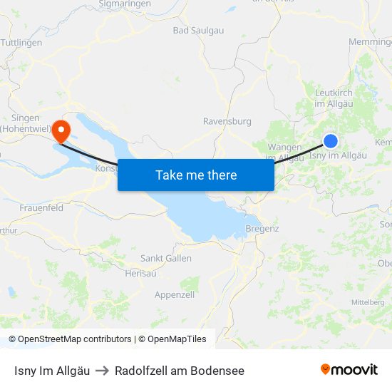 Isny Im Allgäu to Radolfzell am Bodensee map
