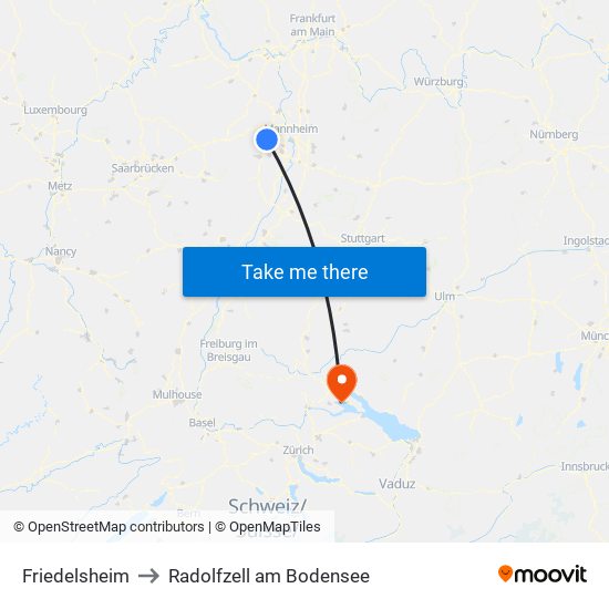 Friedelsheim to Radolfzell am Bodensee map