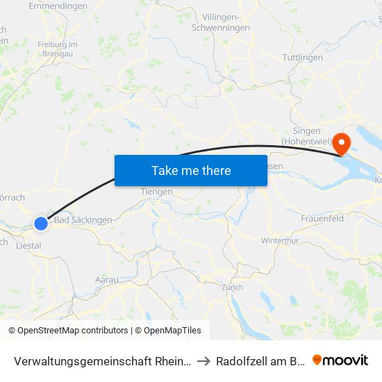 Verwaltungsgemeinschaft Rheinfelden (Baden) to Radolfzell am Bodensee map