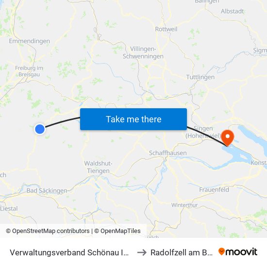 Verwaltungsverband Schönau Im Schwarzwald to Radolfzell am Bodensee map