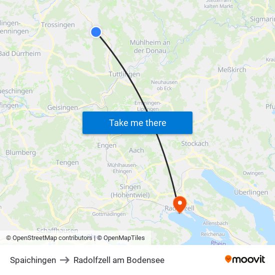 Spaichingen to Radolfzell am Bodensee map