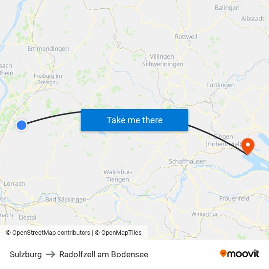 Sulzburg to Radolfzell am Bodensee map