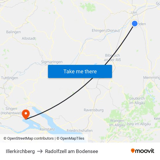 Illerkirchberg to Radolfzell am Bodensee map