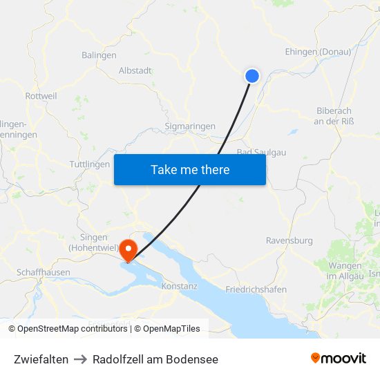 Zwiefalten to Radolfzell am Bodensee map