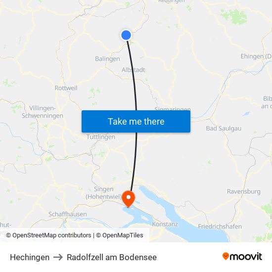 Hechingen to Radolfzell am Bodensee map