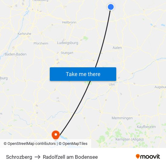 Schrozberg to Radolfzell am Bodensee map