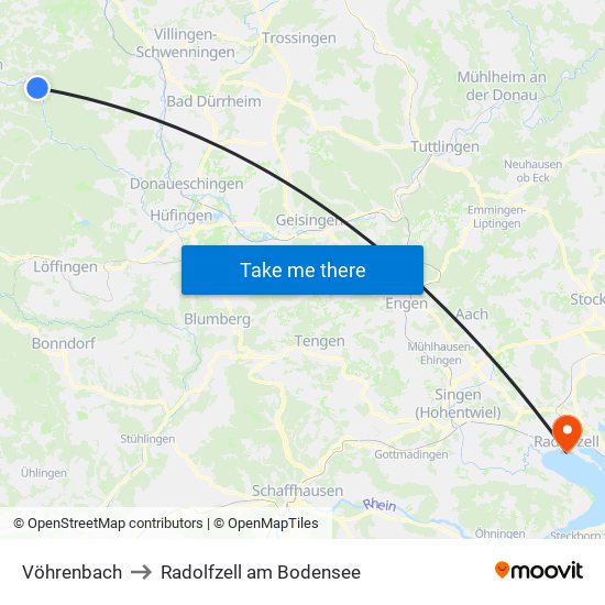 Vöhrenbach to Radolfzell am Bodensee map