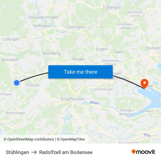 Stühlingen to Radolfzell am Bodensee map