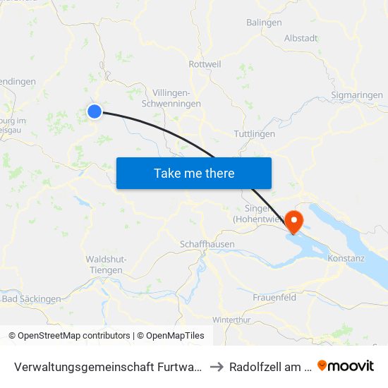 Verwaltungsgemeinschaft Furtwangen Im Schwarzwald to Radolfzell am Bodensee map