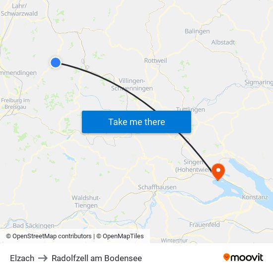 Elzach to Radolfzell am Bodensee map