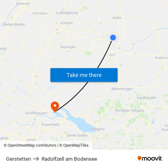 Gerstetten to Radolfzell am Bodensee map