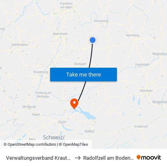 Verwaltungsverband Krautheim to Radolfzell am Bodensee map
