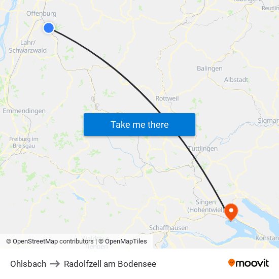 Ohlsbach to Radolfzell am Bodensee map