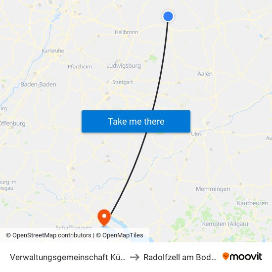 Verwaltungsgemeinschaft Künzelsau to Radolfzell am Bodensee map