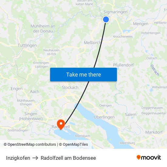 Inzigkofen to Radolfzell am Bodensee map