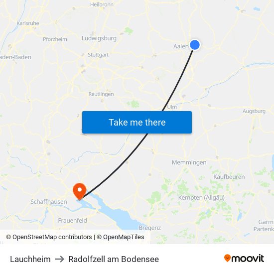 Lauchheim to Radolfzell am Bodensee map