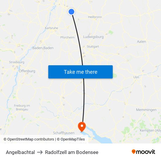 Angelbachtal to Radolfzell am Bodensee map