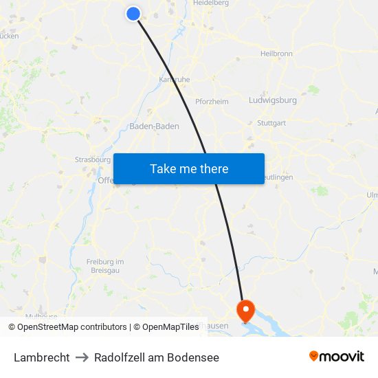 Lambrecht to Radolfzell am Bodensee map