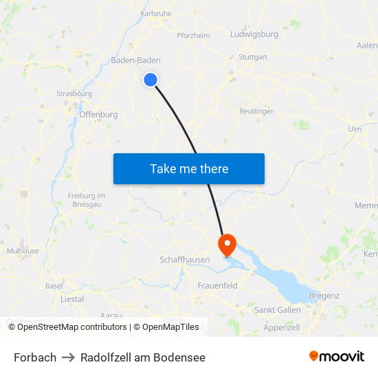 Forbach to Radolfzell am Bodensee map