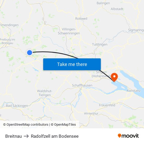 Breitnau to Radolfzell am Bodensee map