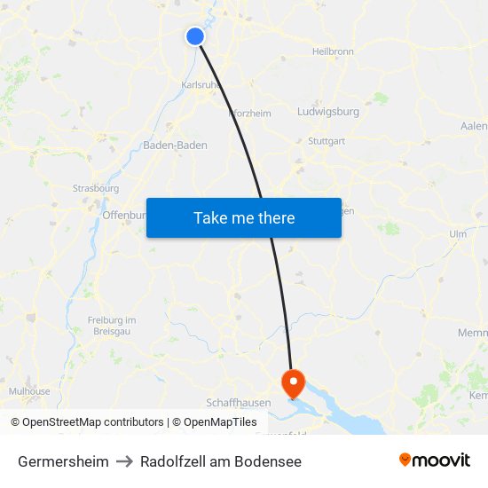 Germersheim to Radolfzell am Bodensee map