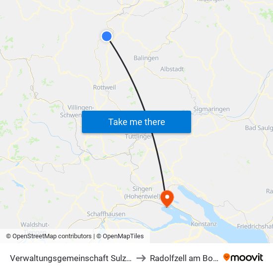 Verwaltungsgemeinschaft Sulz am Neckar to Radolfzell am Bodensee map