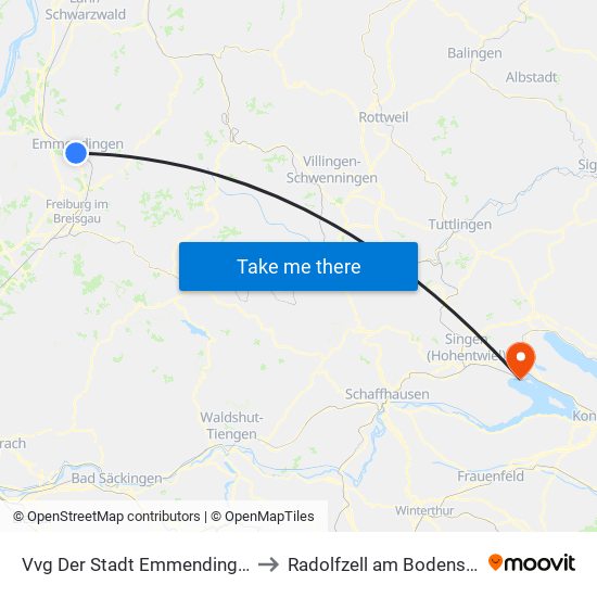 Vvg Der Stadt Emmendingen to Radolfzell am Bodensee map