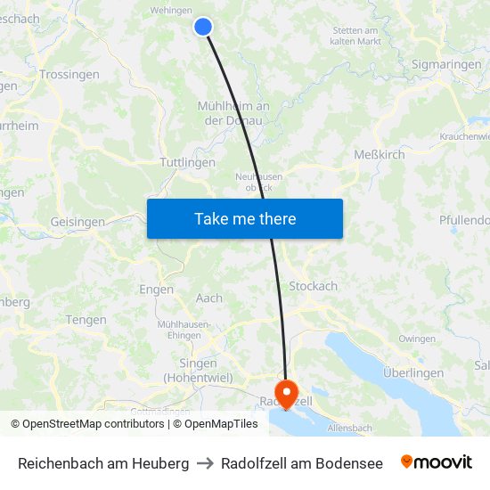 Reichenbach am Heuberg to Radolfzell am Bodensee map