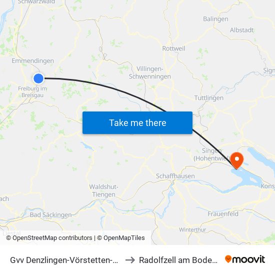 Gvv Denzlingen-Vörstetten-Reute to Radolfzell am Bodensee map