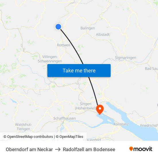 Oberndorf am Neckar to Radolfzell am Bodensee map