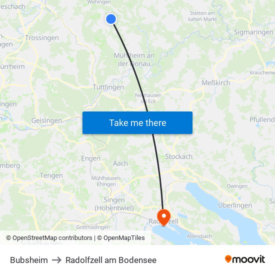 Bubsheim to Radolfzell am Bodensee map