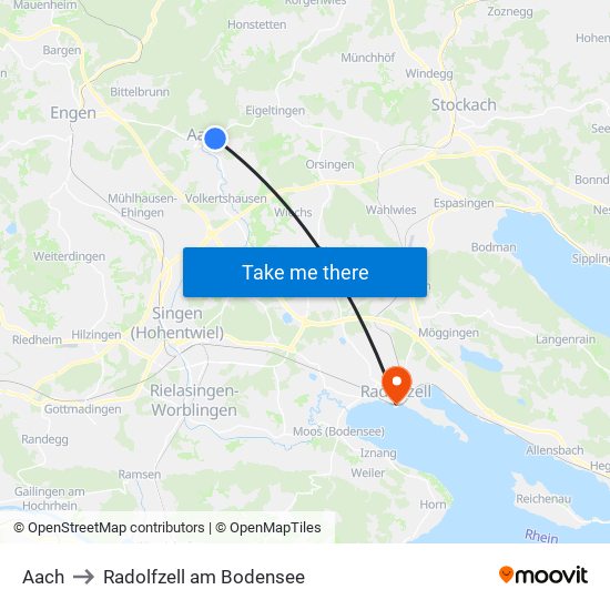 Aach to Radolfzell am Bodensee map