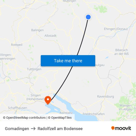 Gomadingen to Radolfzell am Bodensee map