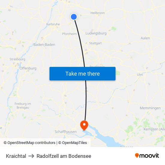 Kraichtal to Radolfzell am Bodensee map