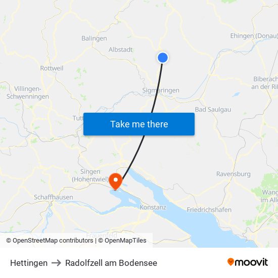 Hettingen to Radolfzell am Bodensee map