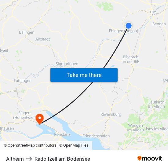 Altheim to Radolfzell am Bodensee map