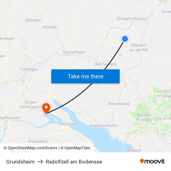 Grundsheim to Radolfzell am Bodensee map