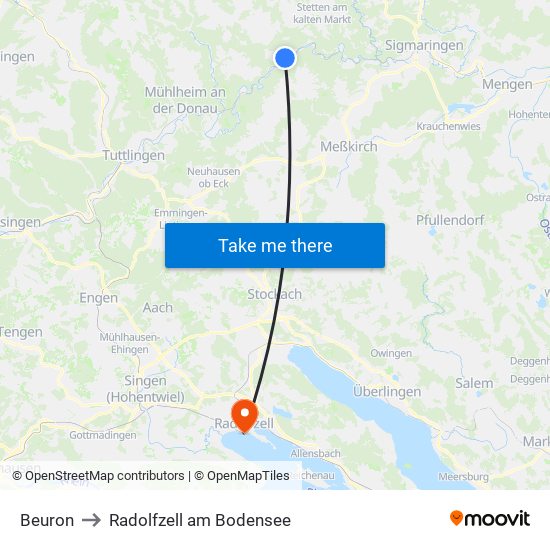 Beuron to Radolfzell am Bodensee map