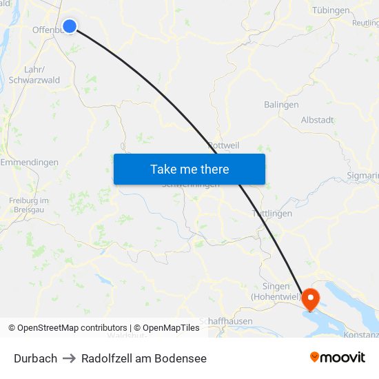 Durbach to Radolfzell am Bodensee map