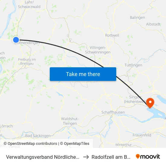 Verwaltungsverband Nördlicher Kaiserstuhl to Radolfzell am Bodensee map