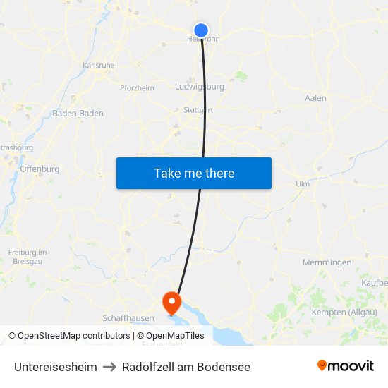 Untereisesheim to Radolfzell am Bodensee map