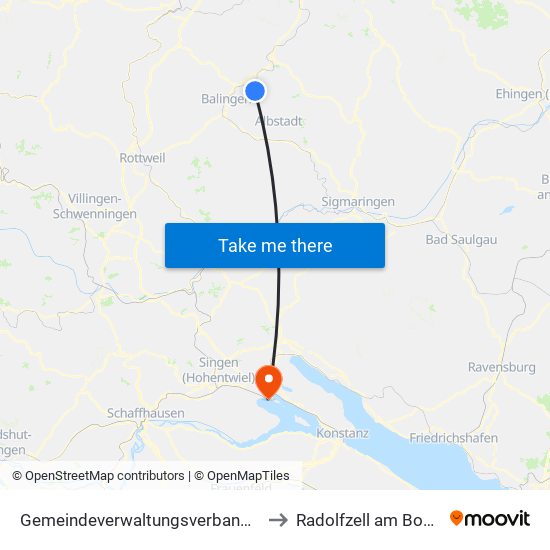 Gemeindeverwaltungsverband Bisingen to Radolfzell am Bodensee map